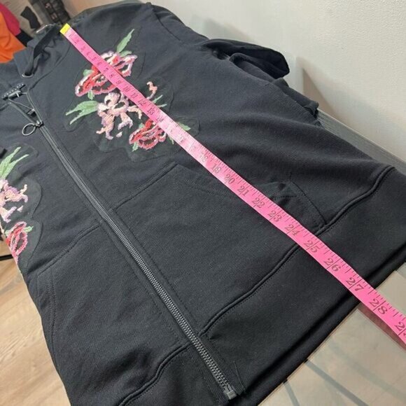 Sanctuary Women's Embroidered Floral Full Zip Hooded Sweater Black Size XS NWT - Picture 9 of 11